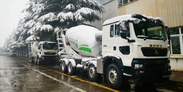 mixer truck in snow