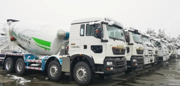 mixer truck in snow